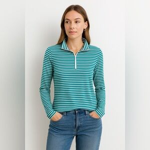 Patagonia Teal White Stripe Quarter Zip Midweight Polartec Long Sleeve Shirt S